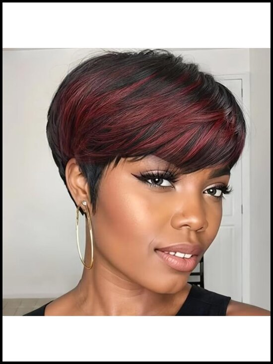 Brazilian Human Hair Pixie Cut Wig, Short Layered Wavy, Tangle Free, Adjustable